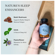 Load image into Gallery viewer, Ritua Sleep natural sleep aid supplement capsules in bottle - herbal blend with Reishi Mushroom, Passionflower and Kava to support relaxation, restful sleep and overnight recovery