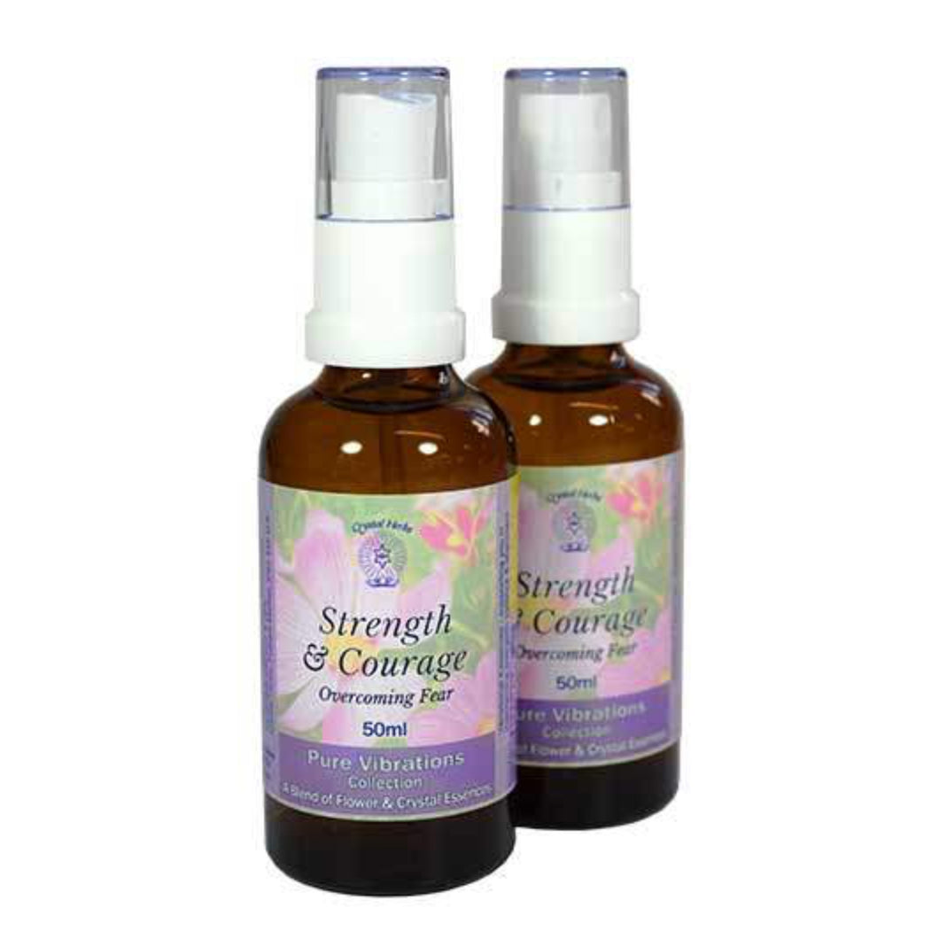 Align Your Vibe Strength & Courage Spray – empowering aura mist with flower and crystal essences to release fear, boost inner strength and restore courage.